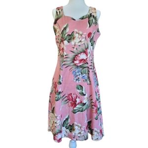 Vintage Lisa Maru Honolulu Barkcloth Hawaiian Tropical Sleeveless Midi Dress